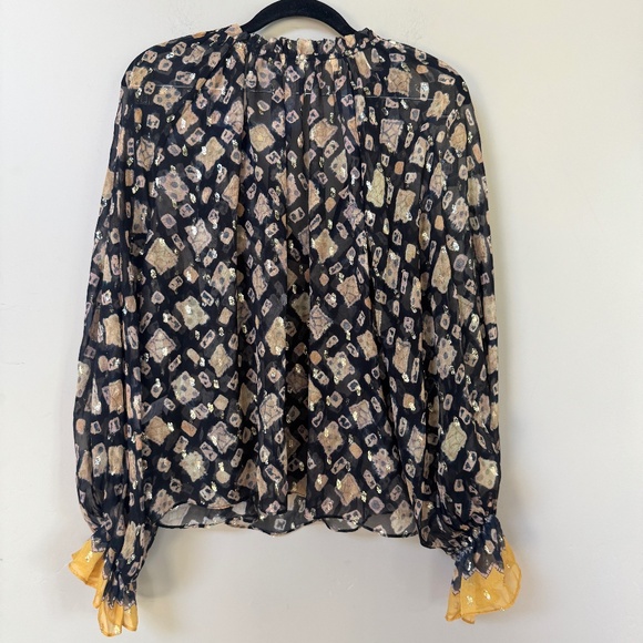Ulla Johnson Nailah Peasant Blouse Midnight Sheer Silk Ruffle Balloon Sleeve  4 - Picture 9 of 13